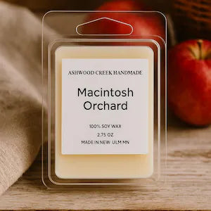 Wax melt labeled 'ASHWOOD CREEK HANDMADE Macintosh Orchard' 