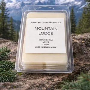 Wax Melt label that says Mountain Lodge Soy Wax Melts