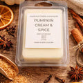 Wax melt label says Pumpkin Cream & Spice Wax Melt