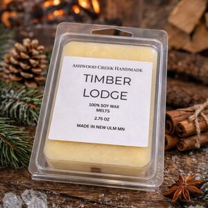 Wax melt label says Timber Lodge Wax Melt